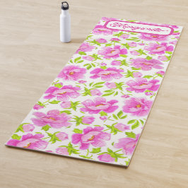 Witte Aquarel Pioenrozen Bloemige Gepersonaliseerd Yogamat