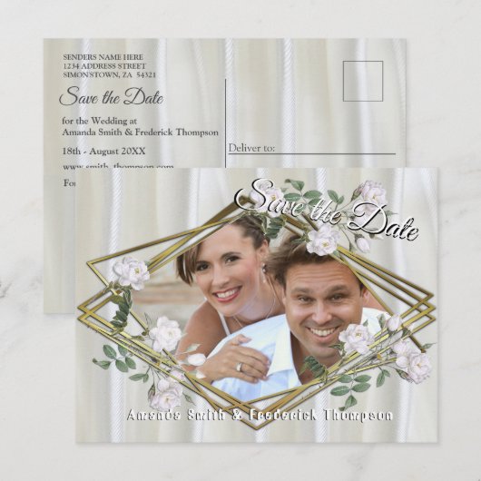 Witte aquarel Rozen geschilderd op Champagne Silk Aankondigingskaart (Voorkant / Achterkant)