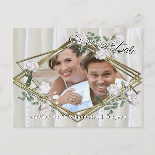 Witte aquarel Rozen geschilderd op Champagne Silk Aankondigingskaart (Voorkant)