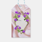 Witte aquarel Rozen geschilderd op Champagne Silk Cadeaulabel (Achterkant)