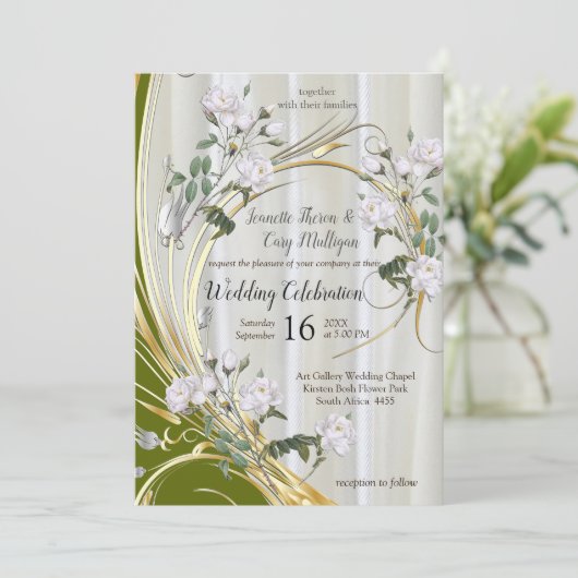 Witte aquarel Rozen geschilderd op Champagne Silk Kaart (Staand voorkant)