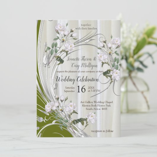 Witte aquarel Rozen geschilderd op Champagne Silk Kaart (Staand voorkant)