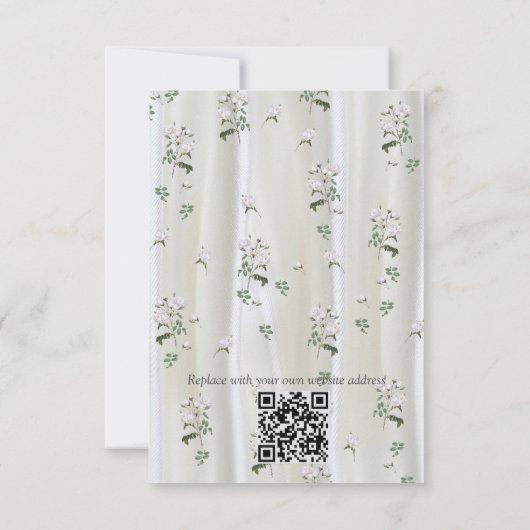 Witte aquarel Rozen geschilderd op Champagne Silk RSVP Kaartje (Achterkant)