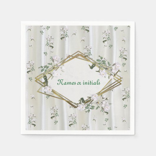 Witte aquarel Rozen geschilderd op Champagne Silk Servet (Voorkant)