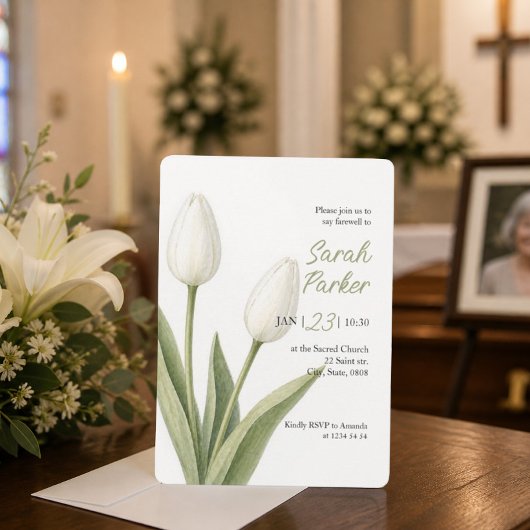 Witte Aquarel Tulpen Begrafenis Kaart