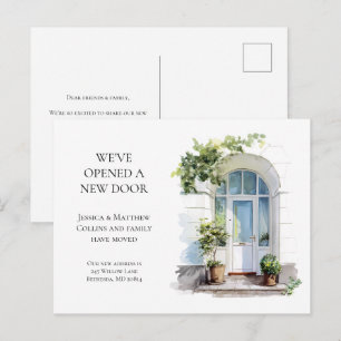 Witte Aquareldeur Nieuwe Huis Verhuisbericht Briefkaart