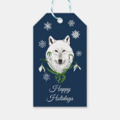 Witte Arctische Wolf Sneeuwklokbloemen Cadeaulabel (Voorkant)