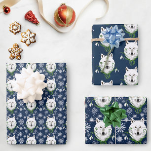 Witte Arctische Wolf Sneeuwklokbloemen Inpakpapier Vel