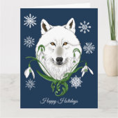 Witte Arctische Wolf Sneeuwklokbloemen Kaart (Voorkant)
