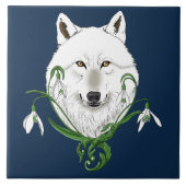 Witte Arctische Wolf Sneeuwklokbloemen Tegeltje (Voorkant)