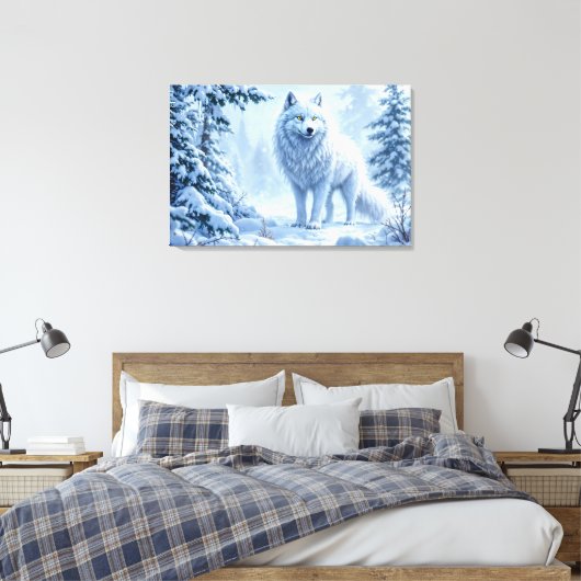 Witte Arctische wolf winterlandschapsontwerp Canvas Afdruk (Insitu (Slaapkamer))