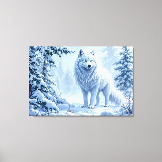 Witte Arctische wolf winterlandschapsontwerp Canvas Afdruk (Voorkant)