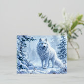 Witte Arctische wolf winterlandschapsontwerp Folie Feestdagen Briefkaart (Staand Voorkant)