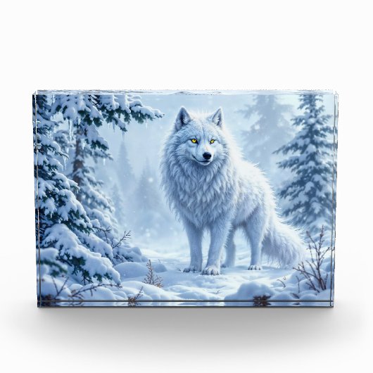 Witte Arctische wolf winterlandschapsontwerp Fotoblokken (Voorkant)