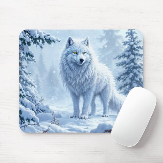Witte Arctische wolf winterlandschapsontwerp Muismat (Met muis)