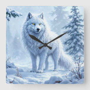 Witte Arctische wolf winterlandschapsontwerp Vierkante Klok