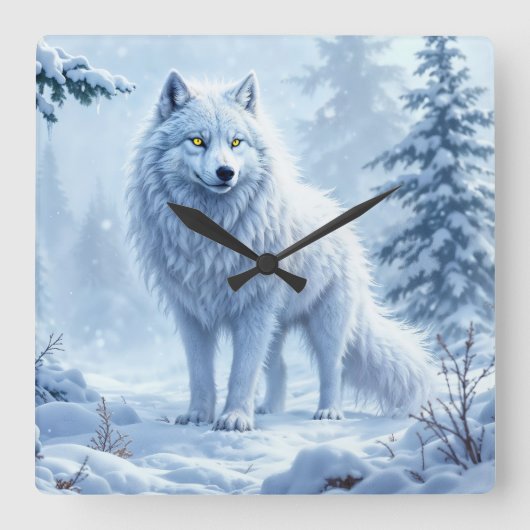 Witte Arctische wolf winterlandschapsontwerp Vierkante Klok (Voorkant)