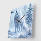 Witte Arctische wolf winterlandschapsontwerp Vierkante Klok (Hoek)