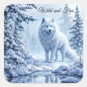 Witte Arctische wolf winterlandschapsontwerp Vierkante Sticker (Voorkant)