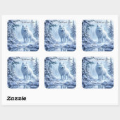 Witte Arctische wolf winterlandschapsontwerp Vierkante Sticker (Vel)