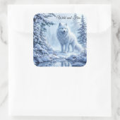 Witte Arctische wolf winterlandschapsontwerp Vierkante Sticker (Tas)