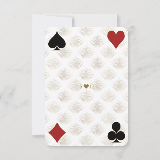 Witte Art Deco Gatsby Casino Vegas Poker Huwelijk  RSVP Kaartje (Achterkant)