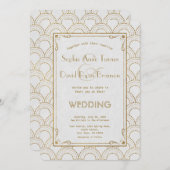 Witte Art Deco Gouden 1920s Trouw Uitnodiging (Voorkant / Achterkant)