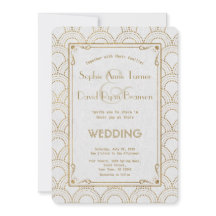 Witte Art Deco Gouden 1920s Trouw Uitnodiging