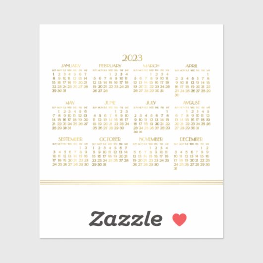 Witte Art Deco Gouden Jaarkalender 2023 Sticker (Vel)