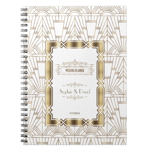 Witte Art Deco Great Gatsby jaren 20 Huwelijksplan Notitieboek (Voorkant)