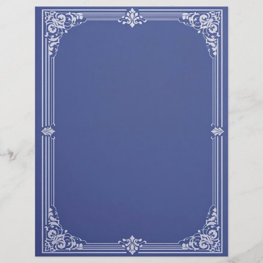Witte Art Deco lijst op stoffig blauwe briefpapier Briefhoofd (Voorkant)
