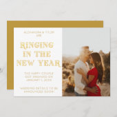 Witte Art Deco Moderne Foto Nieuwjaars Verlovingsa Aankondiging (Voorkant / Achterkant)