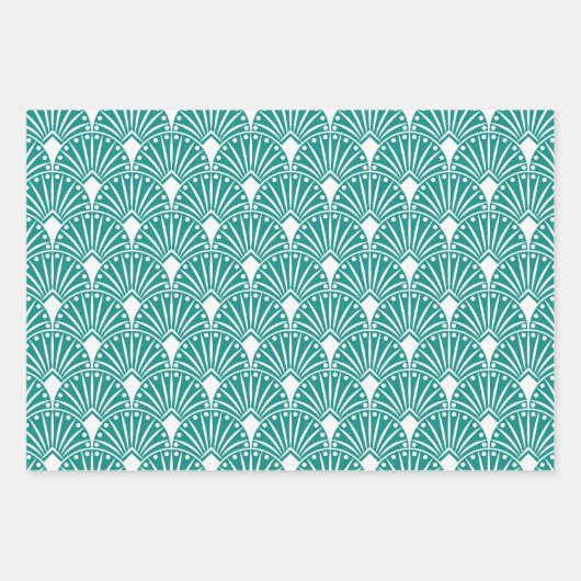 Witte art-deco patroon aangepaste achtergrond inpakpapier vel (Voorkant 2)