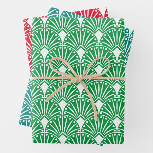 Witte art-deco patroon aangepaste achtergrond inpakpapier vel (In situ)