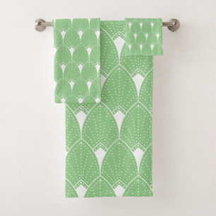 Witte Art Deco-patroon nr. 2 op lichtgroen Bad Handdoek