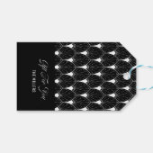 Witte Art Deco patroon op zwart Cadeaulabel (Voorkant (Horizontaal))