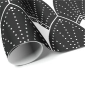 Witte Art Deco patroon op zwart Cadeaupapier (Rol Hoek)