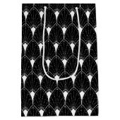 Witte Art Deco patroon op zwart Medium Cadeauzakje (Achterkant)