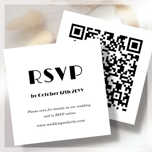 Witte Art Deco | QR-code | Bruiloft RSVP Informatiekaartje