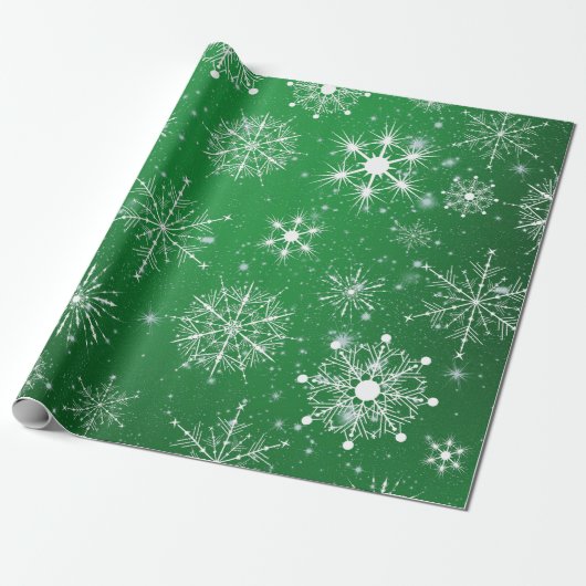 Witte Assortiment Kerstsneeuwvlokken Cadeaupapier (Uitgerold)