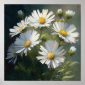 Witte Aster Bloem Art Print Poster (Voorkant)