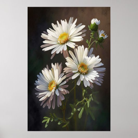 Witte Aster Bloem Art Print Poster (Voorkant)