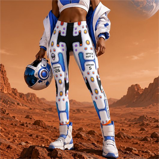 Witte astronautische ruimte meisje android robot leggings