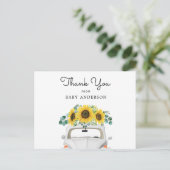 Witte auto en zonnebloemen dank u briefkaart (Staand voorkant)