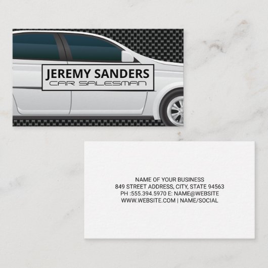 Witte auto | Koolstofvezel Visitekaartje (Voorkant / Achterkant)