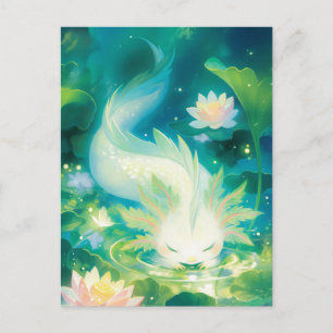 Witte Axolotl in Magische Fonkelende Lotusvijver Briefkaart