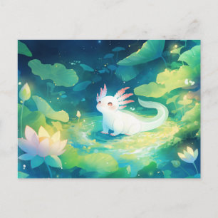 Witte Axolotl in Magische Nacht Lotusvijver Briefkaart