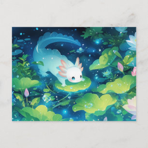 Witte Axolotl in Magische Nachtiljvervijver Briefkaart