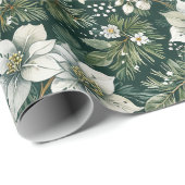 Witte Azalea's en Evergreens Vakantie Cadeaupapier (Rol Hoek)