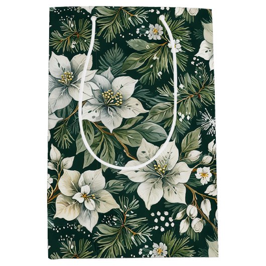 Witte Azalea's en Evergreens Vakantie Medium Cadeauzakje (Voorkant)